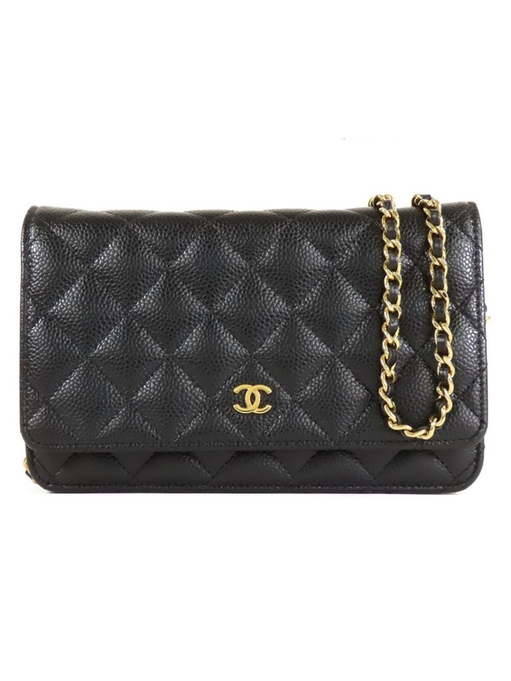 Chanel Chain Wallet Black Gold Caviar Leather Shoulder Bag